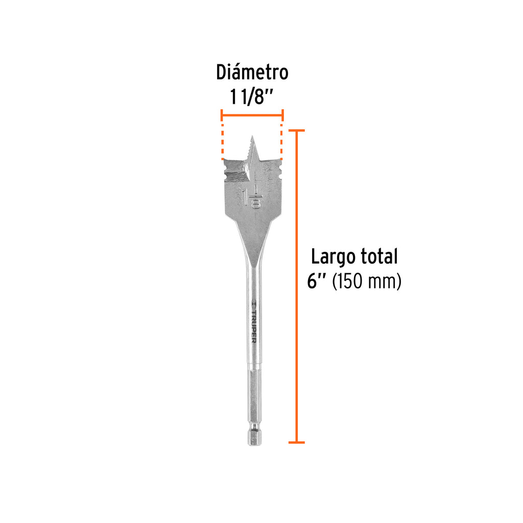 BROCA PLANA DE MANITA 1-1/8" PARA MADERA, TRUPER 11387 *