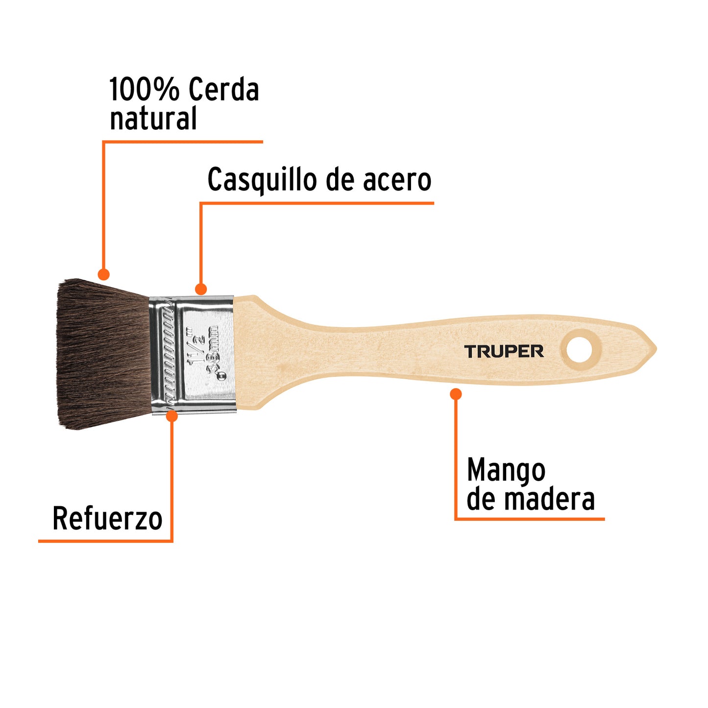 BROCHA PELO DE CAMELLO DE 1-1/2'' CON MANGO DE MANDERA, TRUPER 12467 *