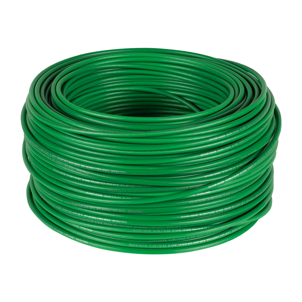 ROLLO DE 100 M DE CABLE THHW-LS 10 AWG VERDE, VOLTECK 46063 *