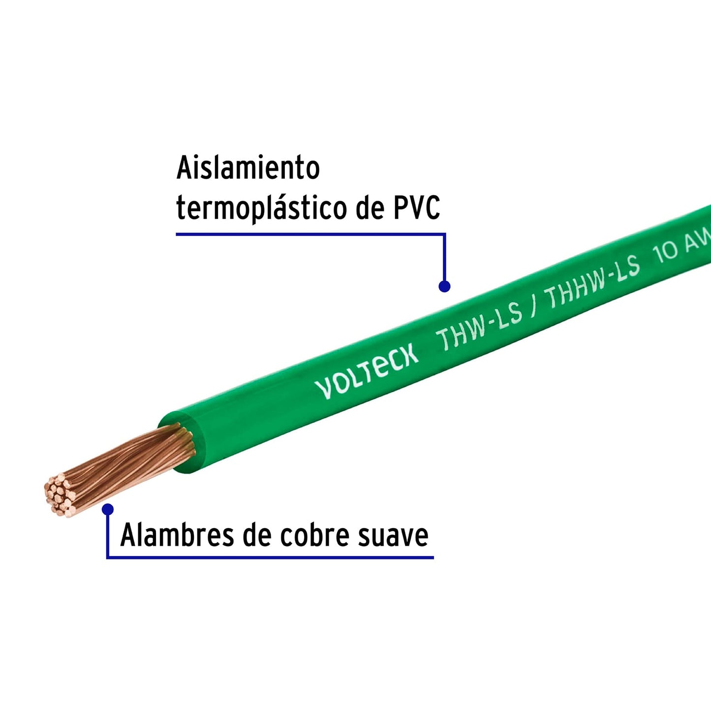 ROLLO DE 100 M DE CABLE THHW-LS 10 AWG VERDE, VOLTECK 46063 *