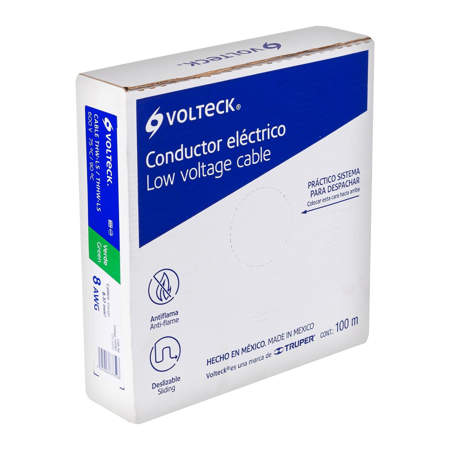 ROLLO DE 100 M DE CABLE THHW-LS 8 AWG VERDE, VOLTECK 46062 *