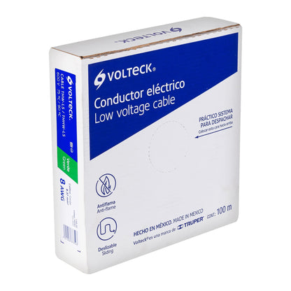 ROLLO DE 100 M DE CABLE THHW-LS 8 AWG VERDE, VOLTECK 46062 *