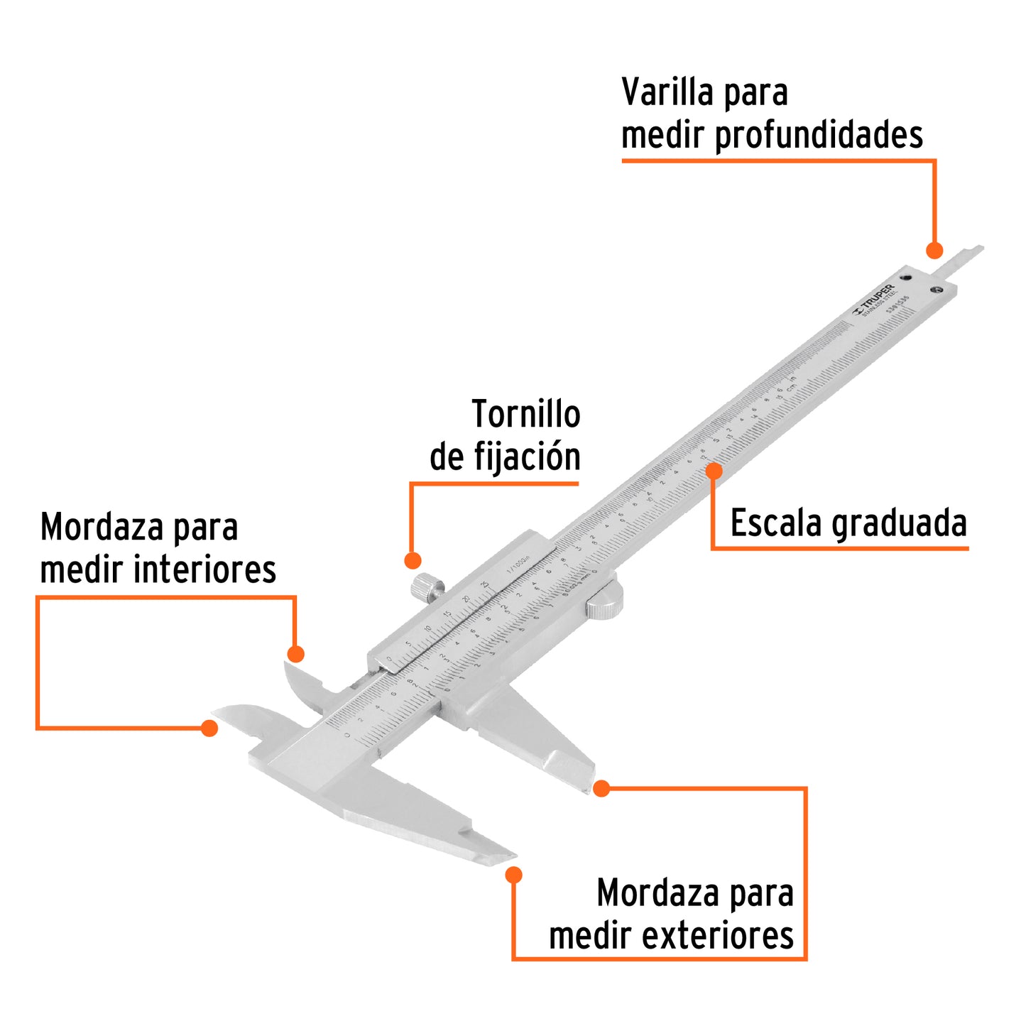 CALIBRADOR VERNIR ANALÒGICO 6'', ACERO INOX, STD Y MM, TRUPER 14394 *
