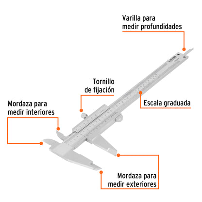 CALIBRADOR VERNIR ANALÒGICO 6'', ACERO INOX, STD Y MM, TRUPER 14394 *