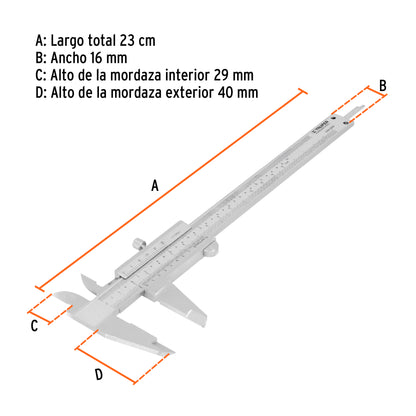 CALIBRADOR VERNIR ANALÒGICO 6'', ACERO INOX, STD Y MM, TRUPER 14394 *