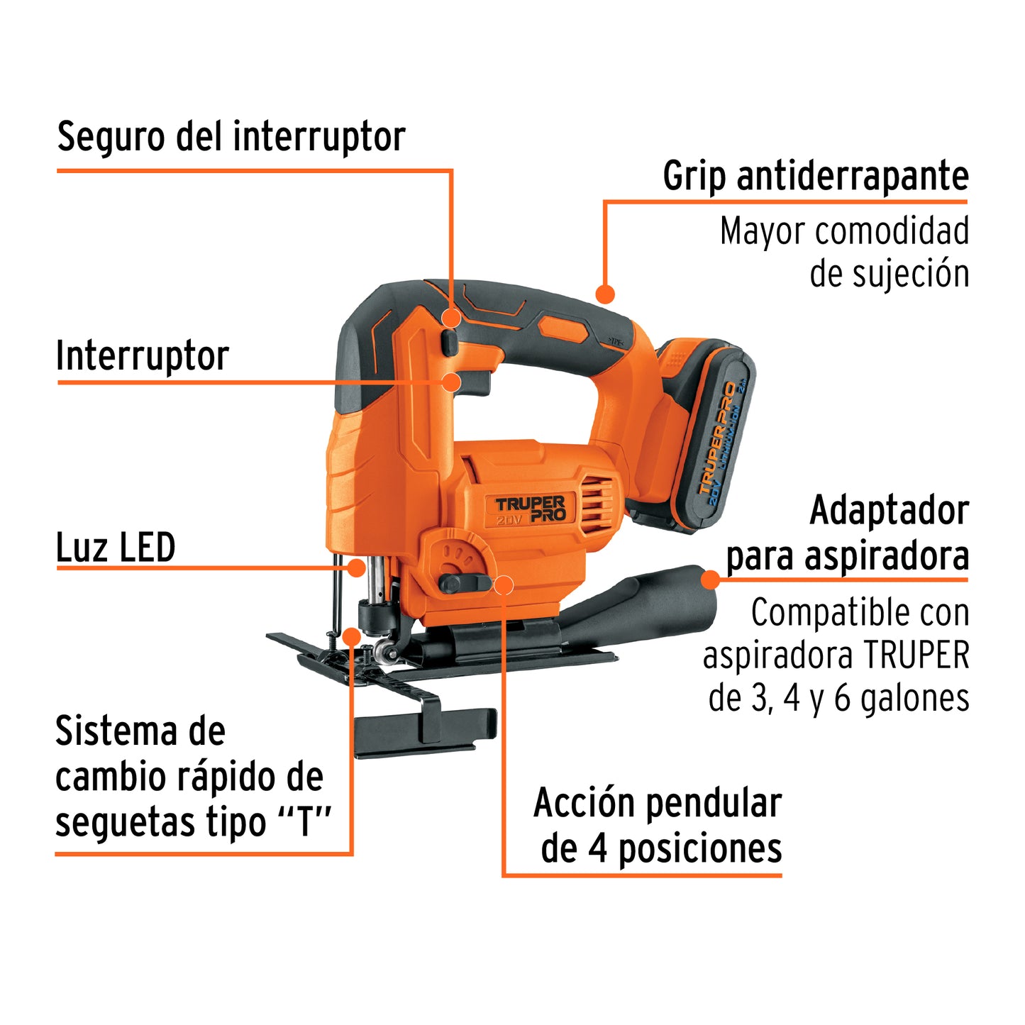 SIERRA CALADORA INALAMBRICA  20V, TRUPERO PRO 102859 *