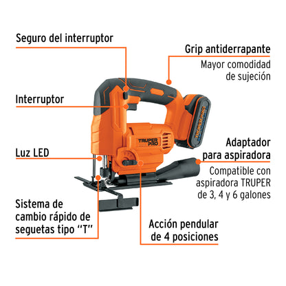 SIERRA CALADORA INALAMBRICA  20V, TRUPERO PRO 102859 *