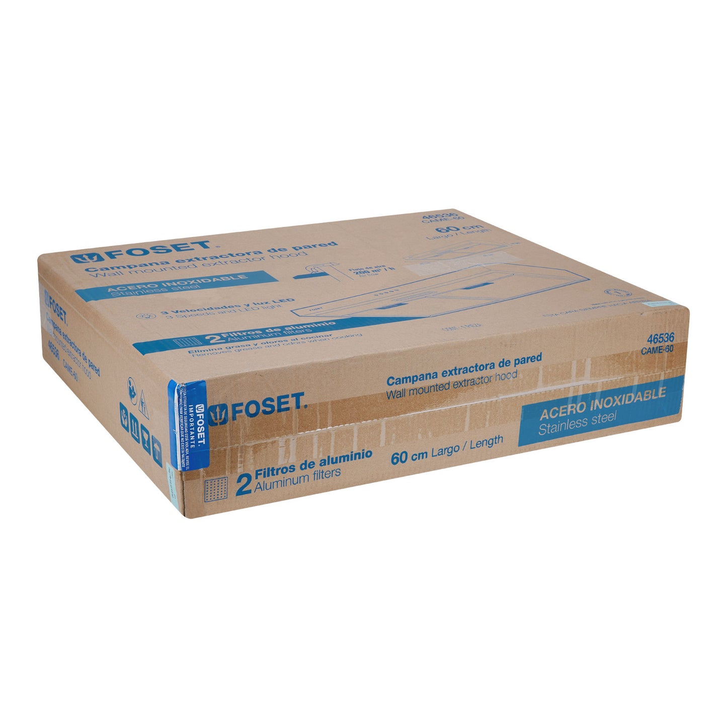 CAMPANA EXTRACTORA 60 CM, DE PARED, ACERO INOXIDABLE, FOSET 46536 N
