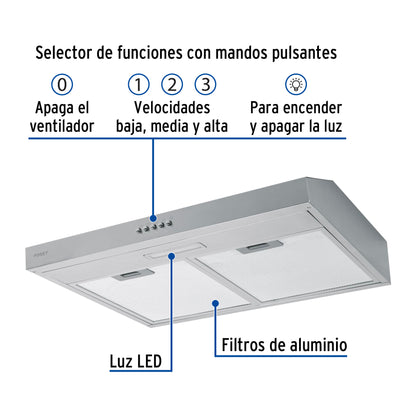 CAMPANA EXTRACTORA 60 CM, DE PARED, ACERO INOXIDABLE, FOSET 46536 N
