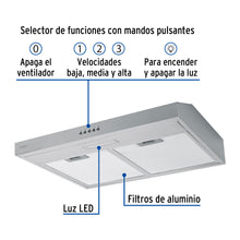 Cargar imagen en el visor de la galería, CAMPANA EXTRACTORA 60 CM, DE PARED, ACERO INOXIDABLE, FOSET 46536 N
