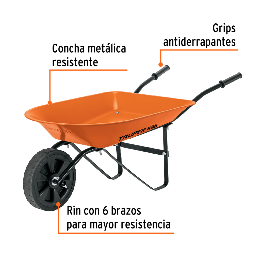 CARRETILLA PARA NIÑOS, CONCHA METÁLICA 54 X 40 CM, TRUPER 102996 *