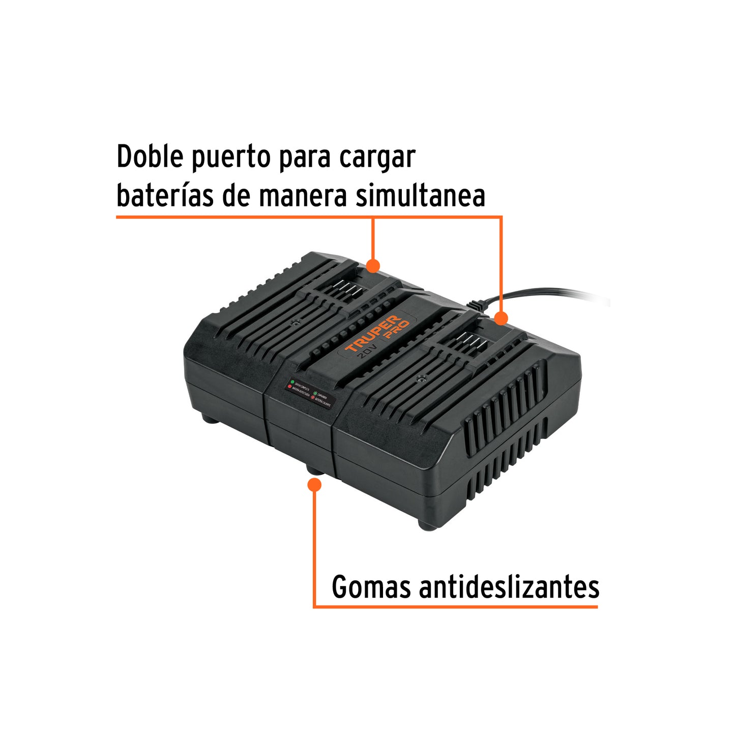 CARGADOR DUAL DE BATERÍAS DE ION LITIO 20V, TRUPER PRO P