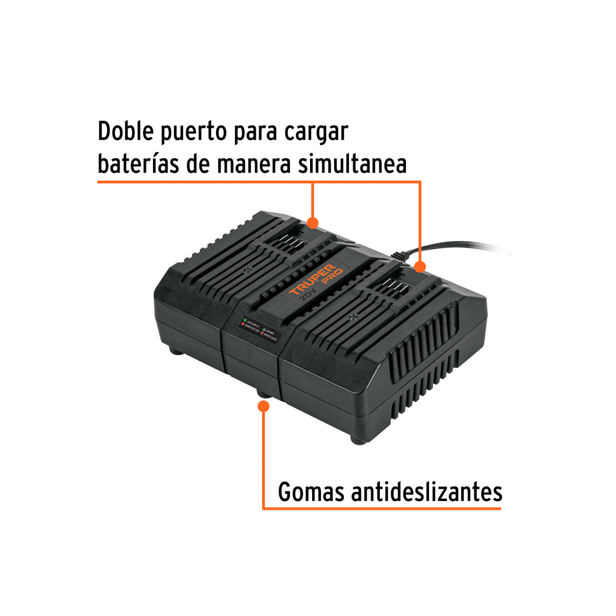 CARGADOR DUAL DE BATERÍAS DE ION LITIO 20V, TRUPER PRO P