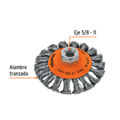 CARDA TIPO CÓNICO 4'' ALAMBRE TRENZADO, TRUPER 14190 *