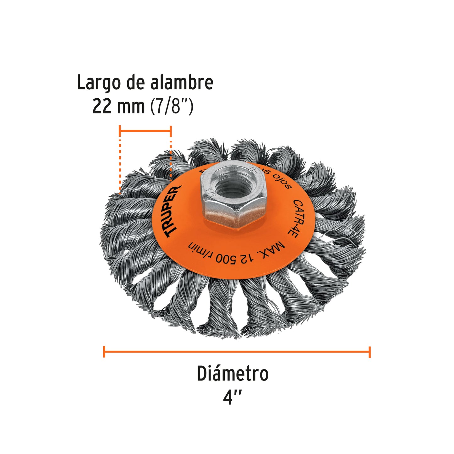 CARDA TIPO CÓNICO 4'' ALAMBRE TRENZADO, TRUPER 14190 *