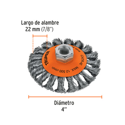 CARDA TIPO CÓNICO 4'' ALAMBRE TRENZADO, TRUPER 14190 *