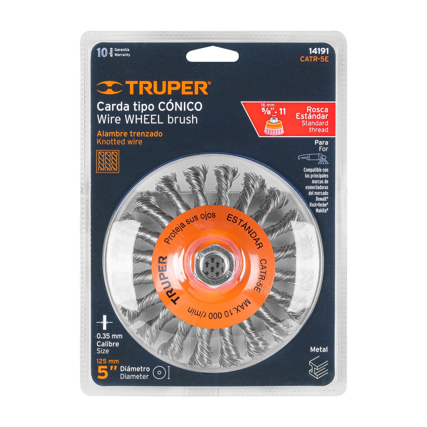 CARDA TIPO CÓNICO ALAMBRE TRENZADO, EJE 5/8''-11, TRUPER 14191 *