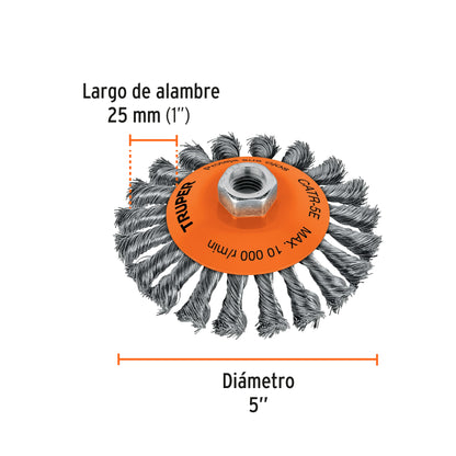 CARDA TIPO CÓNICO ALAMBRE TRENZADO, EJE 5/8''-11, TRUPER 14191 *