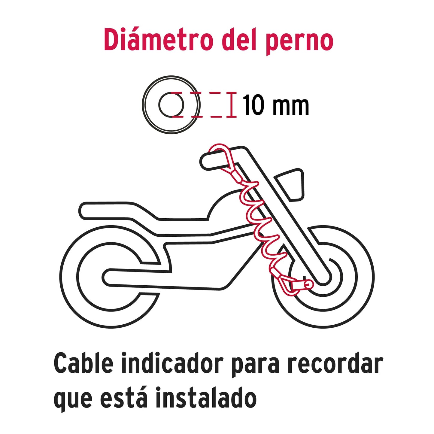 CANDADO PARA DISCO DE MOTOCICLETA, PERNO DE 10 MM, HERMEX 49623 *