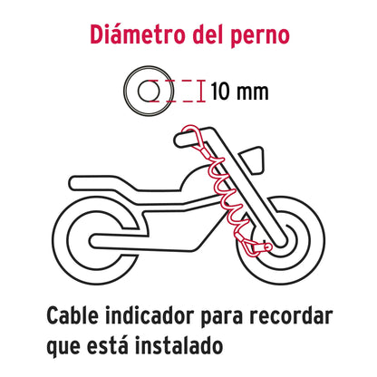 CANDADO PARA DISCO DE MOTOCICLETA, PERNO DE 10 MM, HERMEX 49623 *