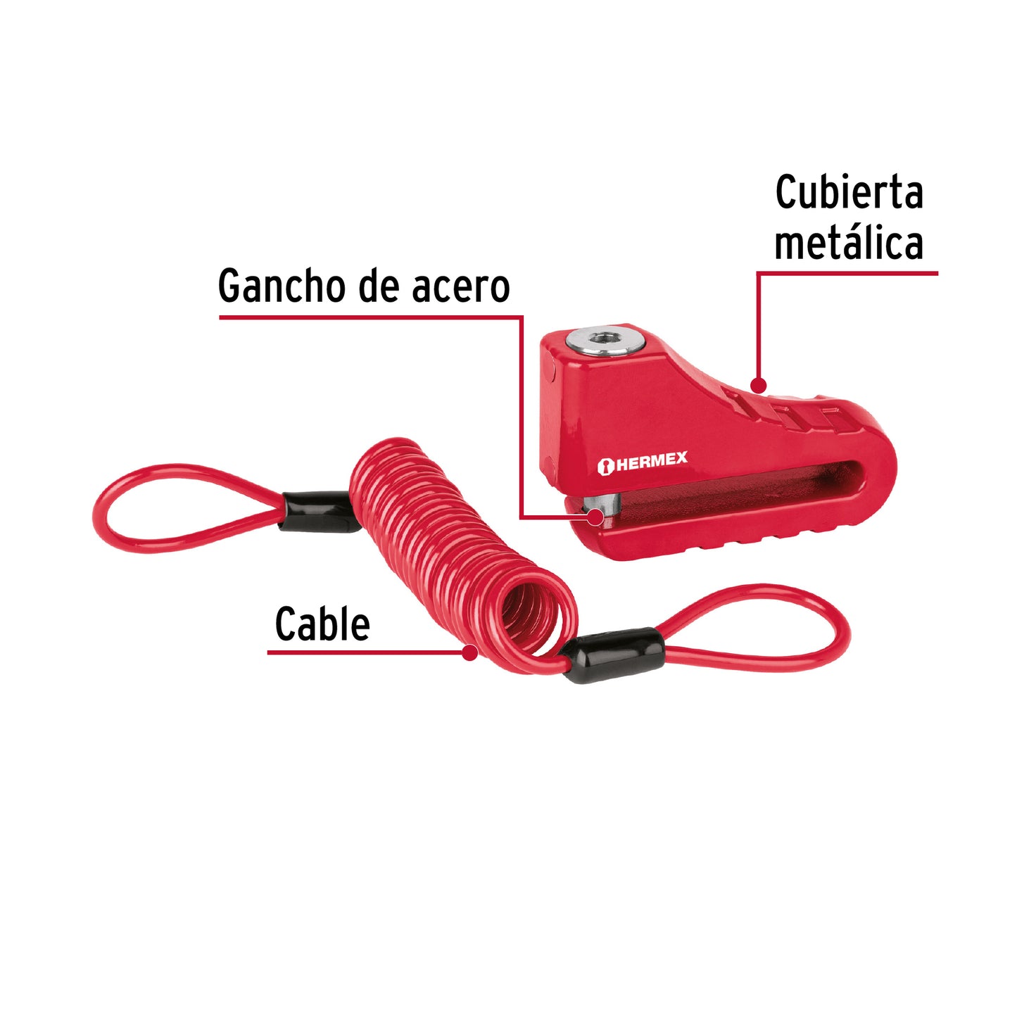 CANDADO PARA DISCO DE MOTOCICLETA, PERNO DE 10 MM, HERMEX 49623 *