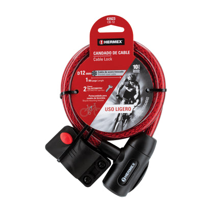 CANDADO DE CABLE CON LLAVE, 12 MM X 1.0M, HERMEX 43923 *
