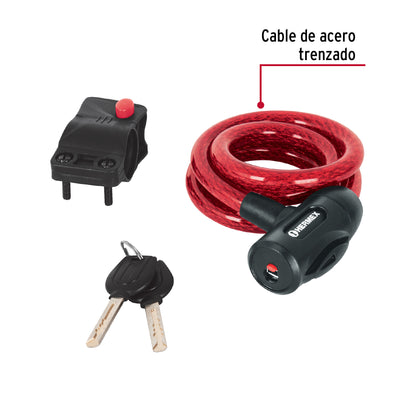 CANDADO DE CABLE CON LLAVE, 12 MM X 1.0M, HERMEX 43923 *