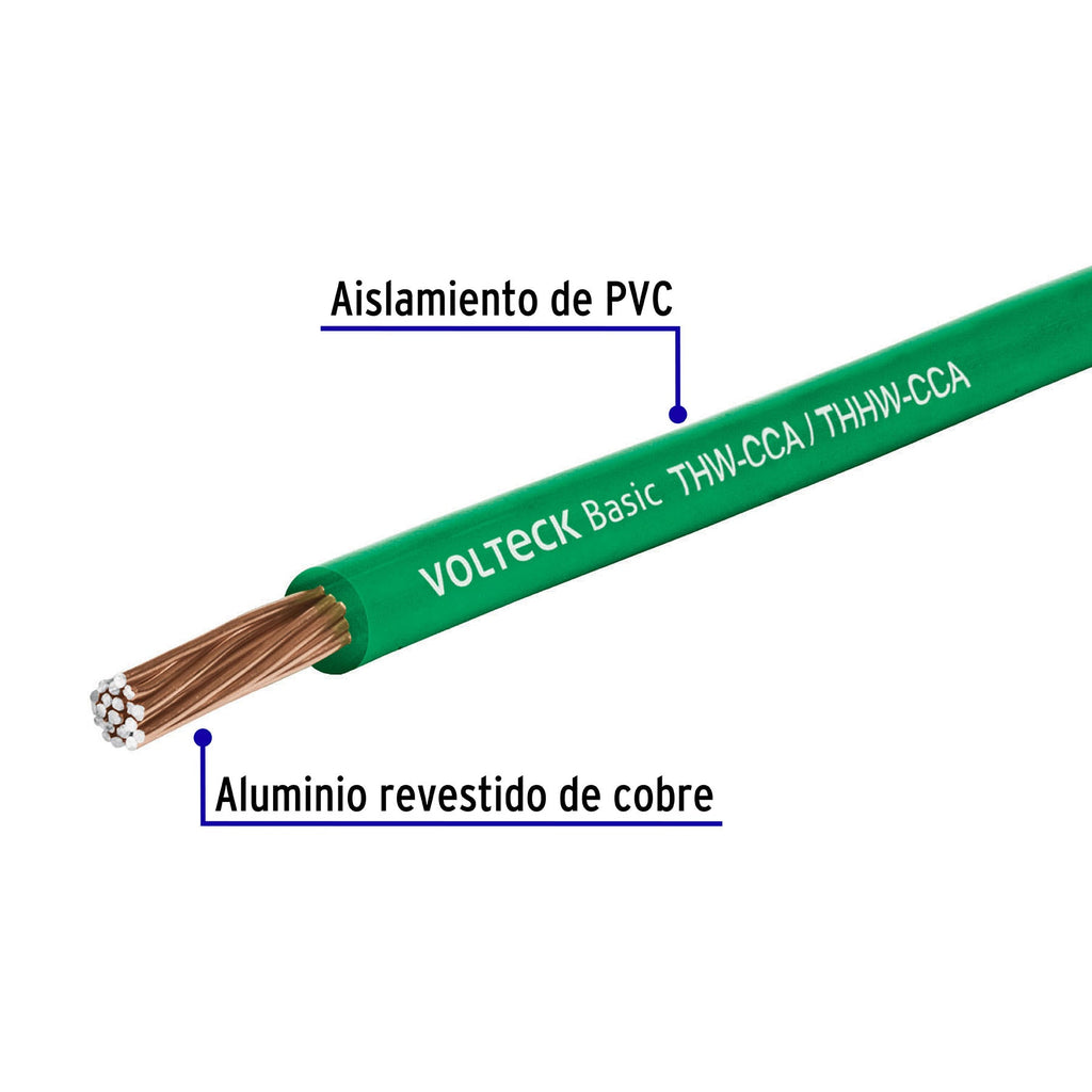 ROLLO DE 100 METROS DE CABLE THW CCA 14 AWG VERDE, BASIC 40219 N
