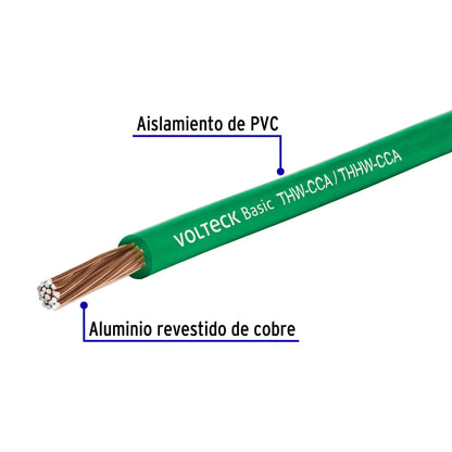 ROLLO DE 100 METROS DE CABLE THW CCA 14 AWG VERDE, BASIC 40219 N