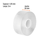 CINTA DOBLE CARA REUTILIZABLE, TRANSPARENTE 3M X 30MM, TRUPER 103222 *