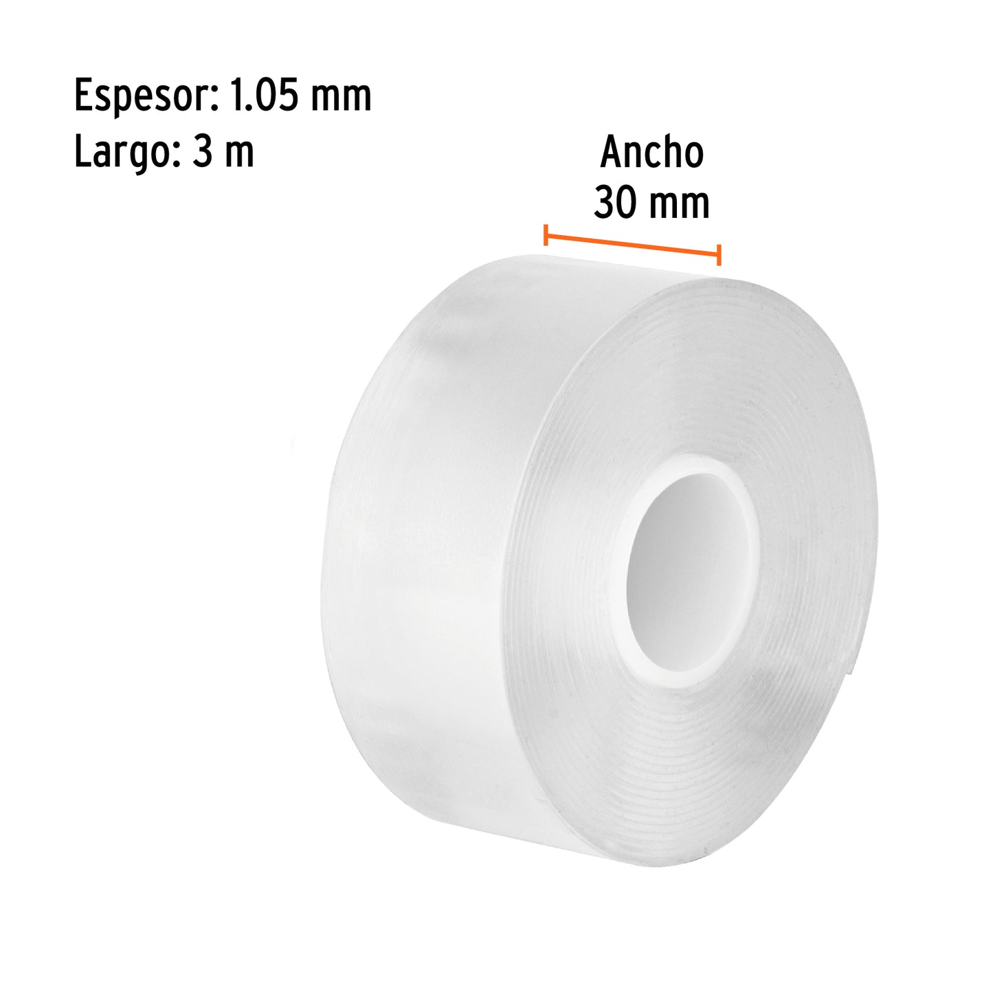 CINTA DOBLE CARA REUTILIZABLE, TRANSPARENTE 3M X 30MM, TRUPER 103222 *