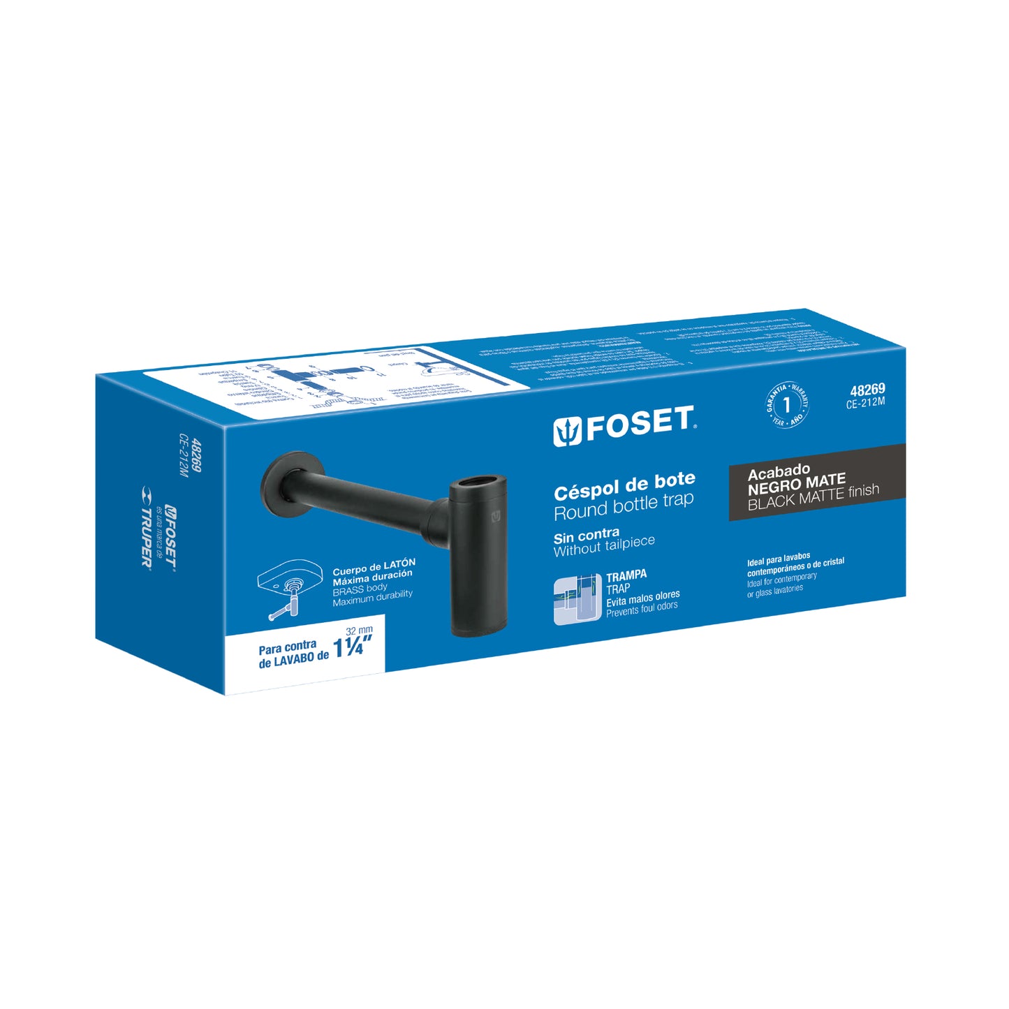 CÉSPOL DE BOTE 1 1/4" NEGRO, PARA LAVABO 48269 P