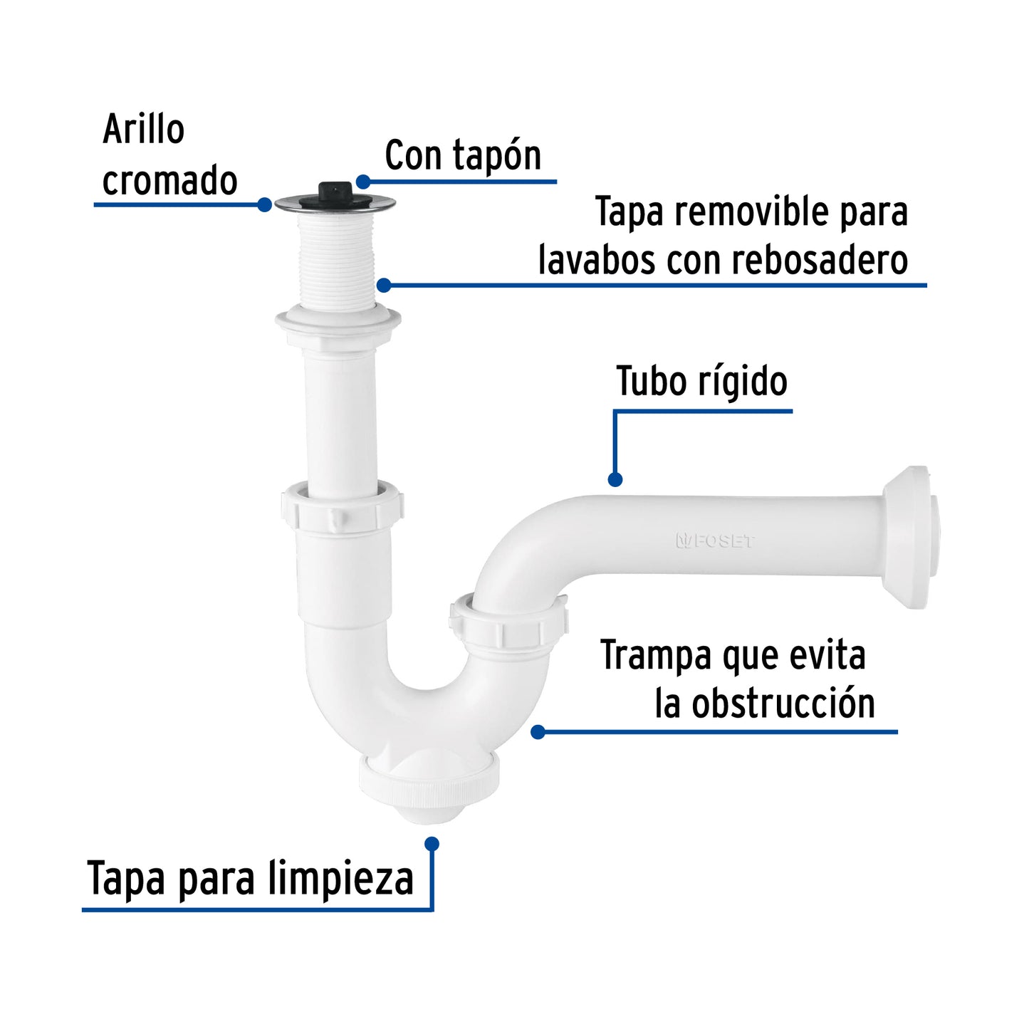 CÈSPOL RIGIDO 1-1/4'', CON CONTRA, POLIPROPILENO, PARA LAVABO 49508 *