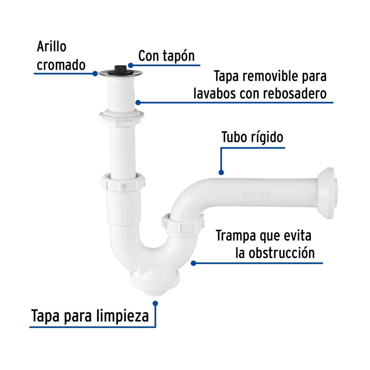CÈSPOL RIGIDO 1-1/4'', CON CONTRA, POLIPROPILENO, PARA LAVABO 49508 *