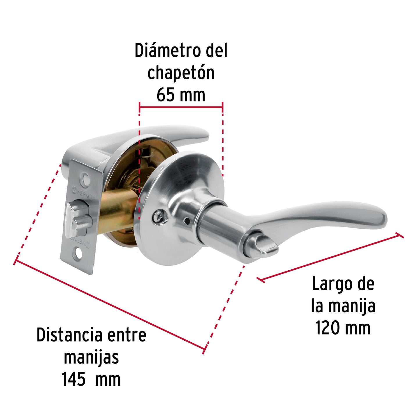 Cerradura manija "Milán" recámara cromo mate, cil metal