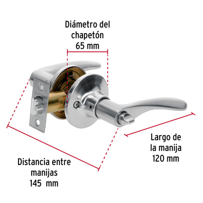 Cerradura manija "Milán" recámara cromo mate, cil metal