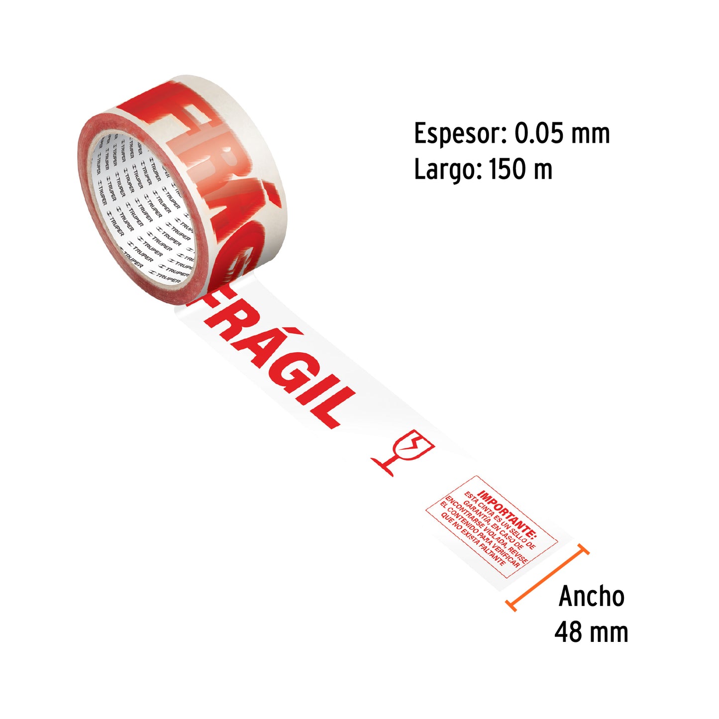 CINTA DE EMPAQUE 48MM X 150M ''FRAGIL'', TRUPER 103041 P