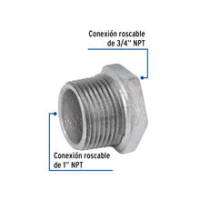 Cargar imagen en el visor de la galería, REDUCCIÓN BUSHING ACERO GALVANIZADO 1&quot;X 3/4&quot;, FOSET 47505 *
