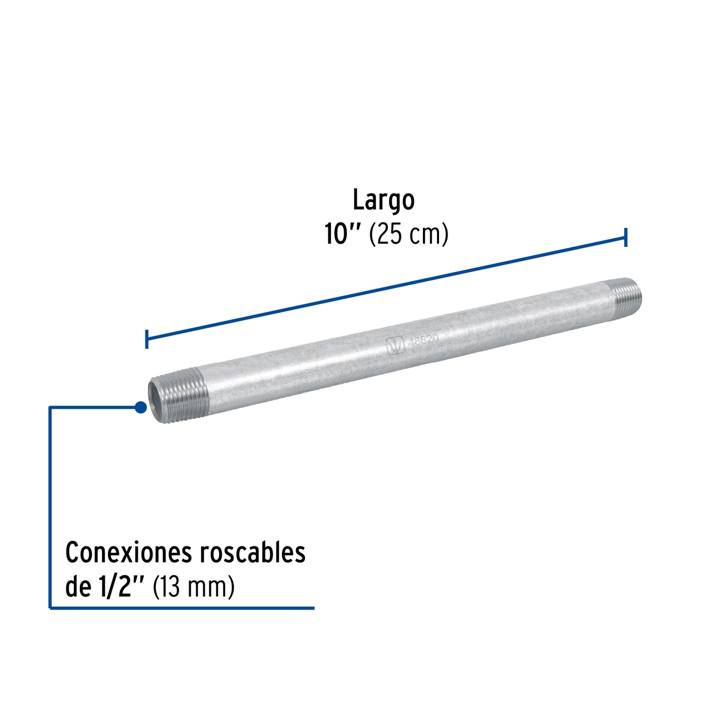 NIPLE DE ACERO GALVANIZADO 1/2 X 10", FOSET 48820 *