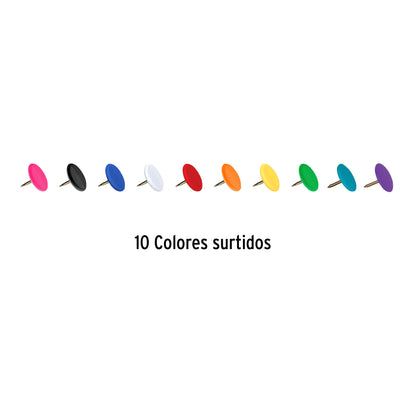Caja con 100 chinches en 10 colores surtidos, FIERO 41250