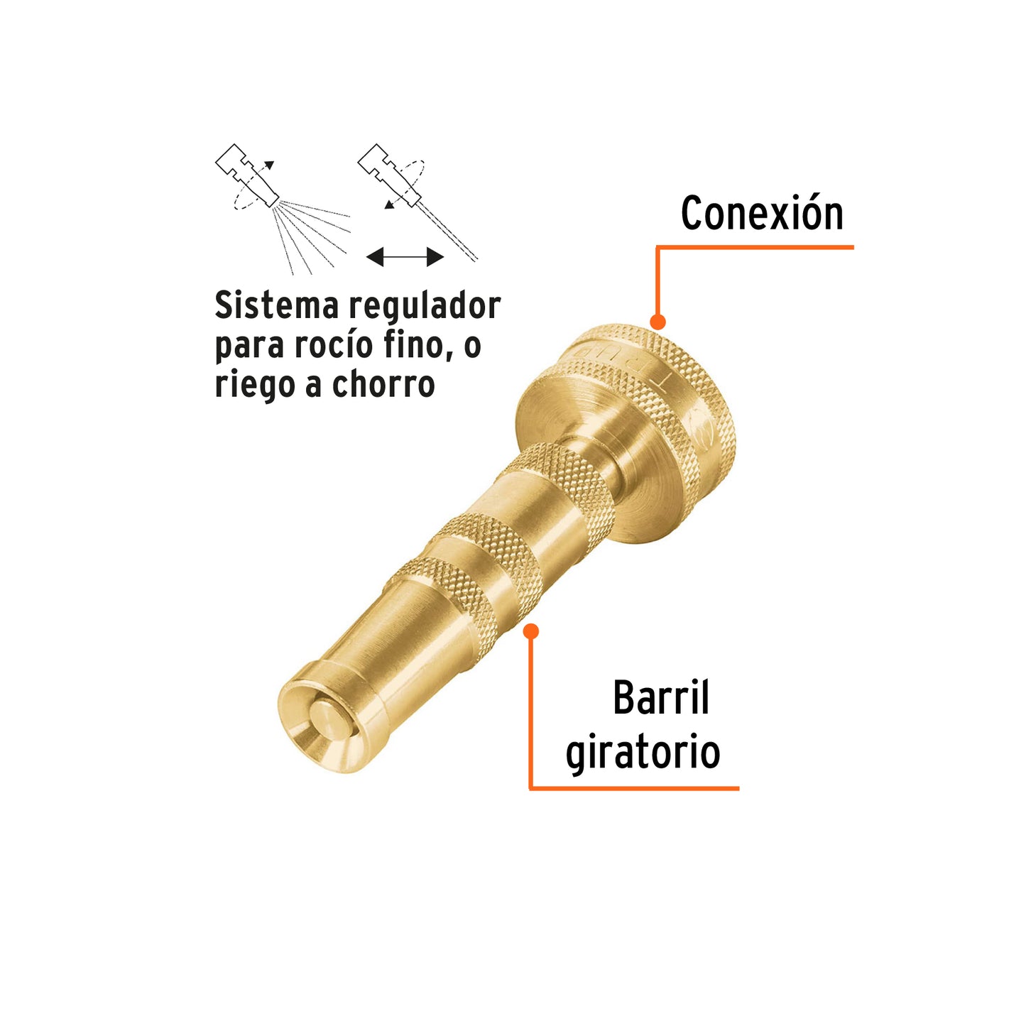 Chiflón 3-1/2" de latón maquinado para manguera, TRUPER