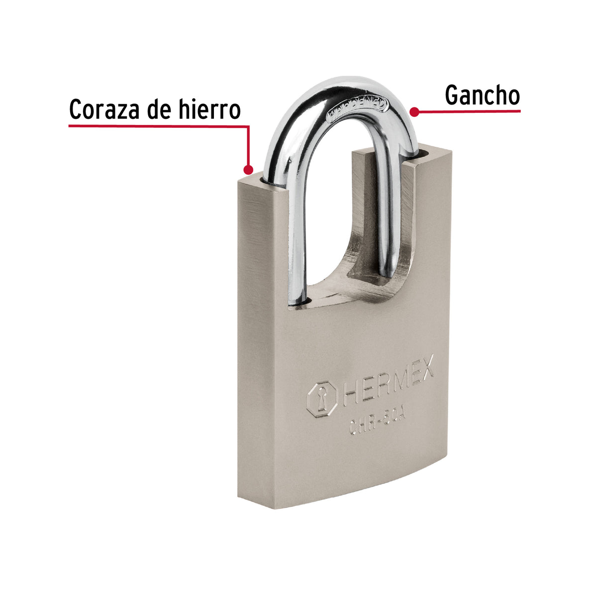 CANDADO DE HIERRO 50 MM CON CORAZA, LLAVE DE DISCO, HERMEX 43313 *
