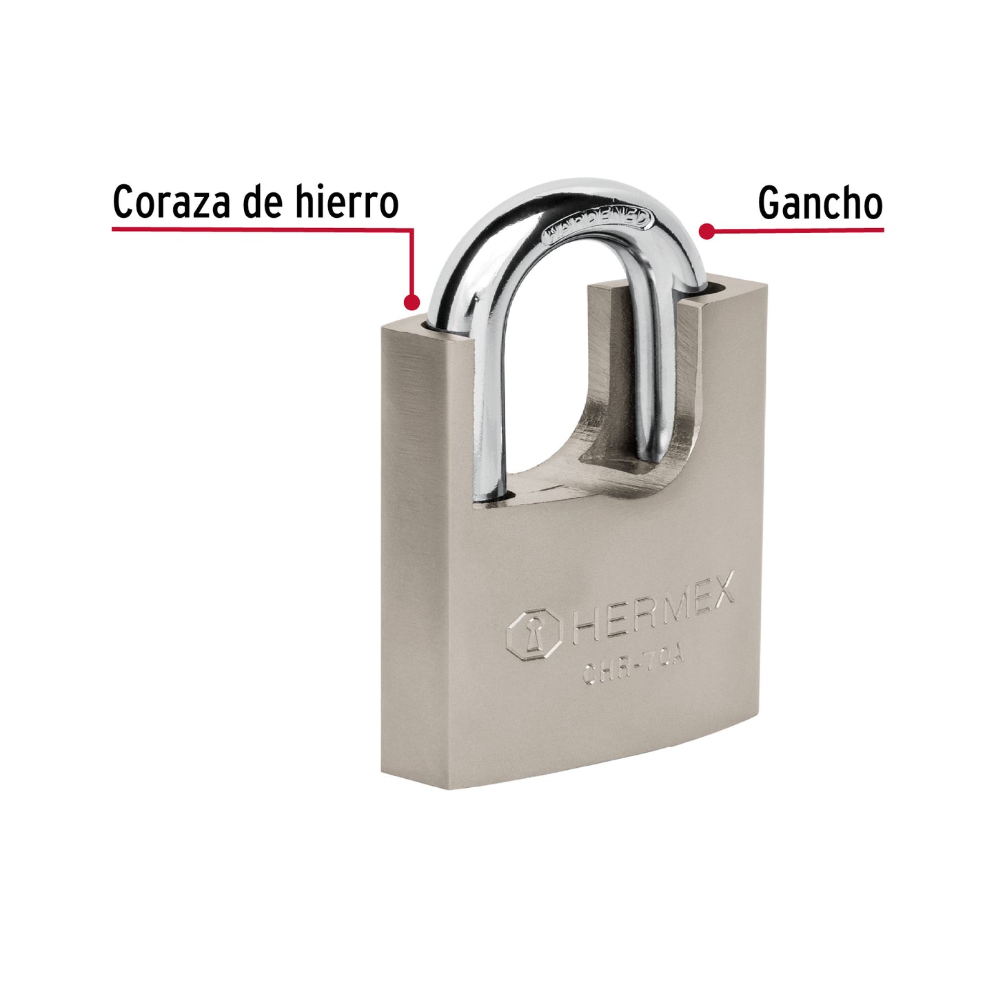 CANDADO DE HIERRO 70 MM CON CORAZA, LLAVE DE DISCO, HERMEX 43003 *
