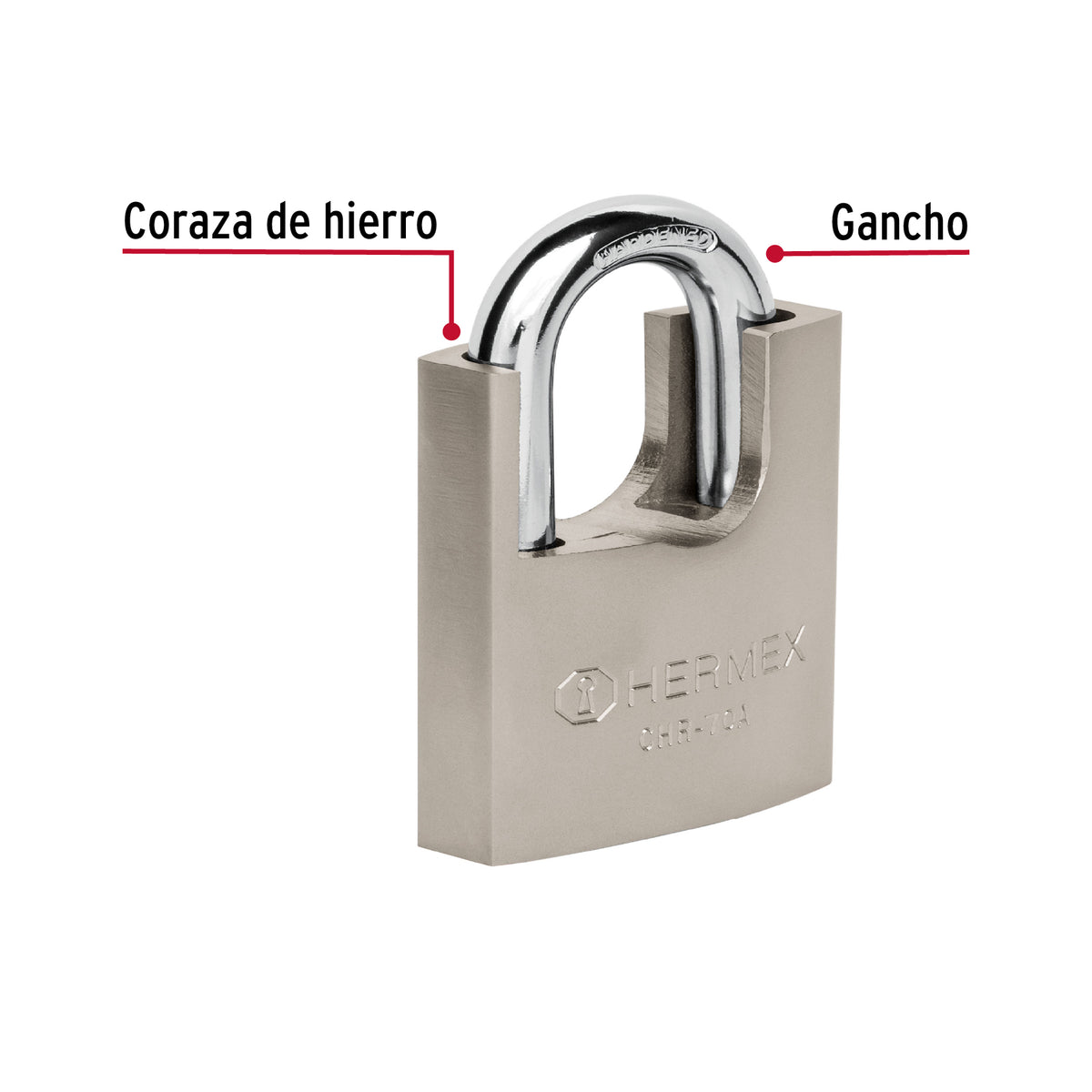 CANDADO DE HIERRO 70 MM CON CORAZA, LLAVE DE DISCO, HERMEX 43003 *