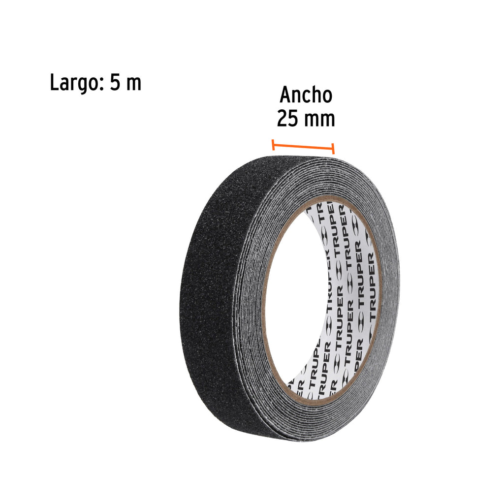ROLLO DE 5 M DE CINTA ANTIDERRAPANTE NEGRA 25MM CON ABRASIVO 12542 *