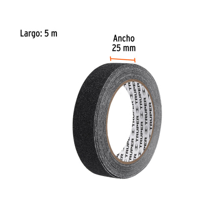 ROLLO DE 5 M DE CINTA ANTIDERRAPANTE NEGRA 25MM CON ABRASIVO 12542 *