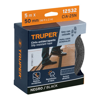 ROLLO DE 5 M DE CINTA ANTIDERRAPANTE NEGRA 50MM CON ABRASIVO 12532 *