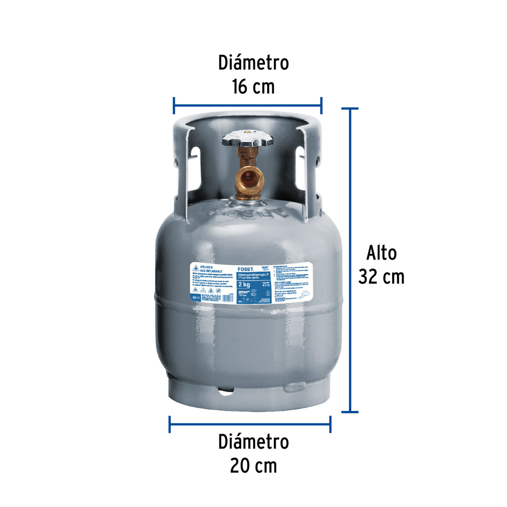 CILINDRO PORTÁTIL PARA GAS LP, 2KG (4.5LB) FOSET 45887 *