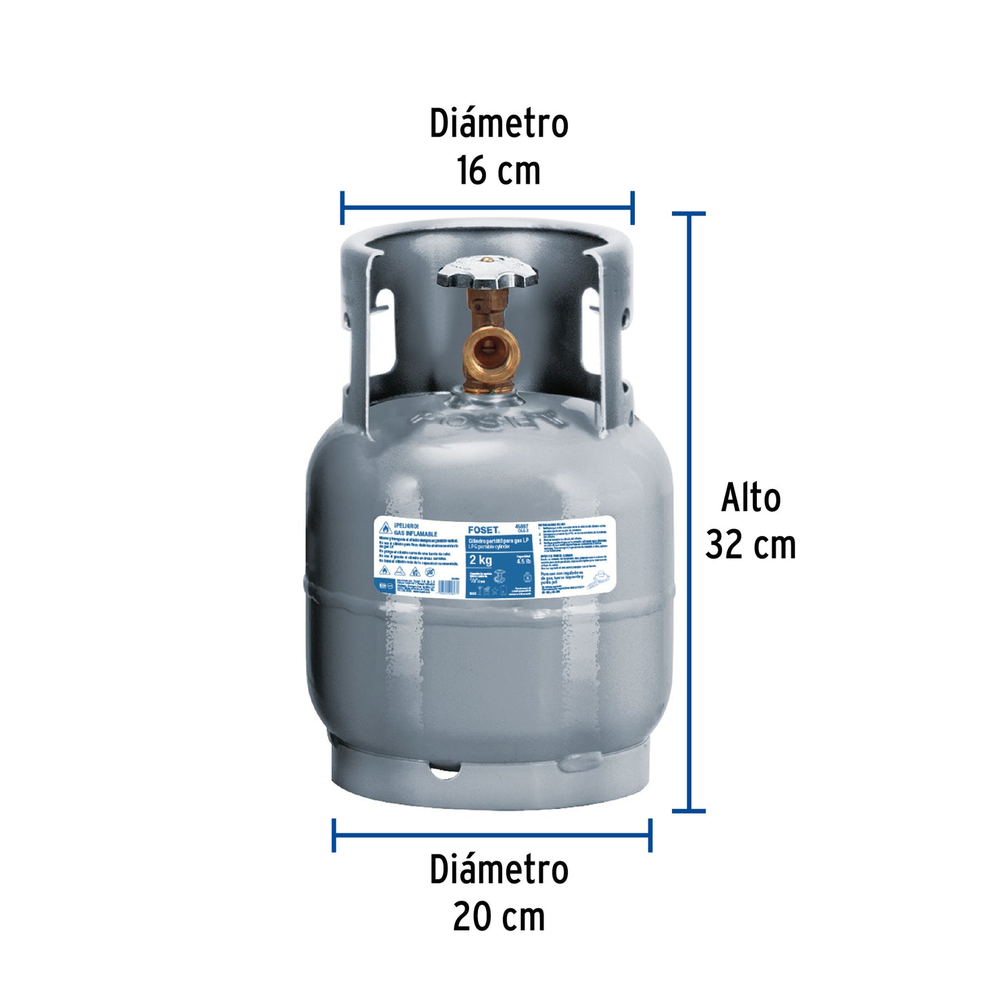 CILINDRO PORTÁTIL PARA GAS LP, 2KG (4.5LB) FOSET 45887 *