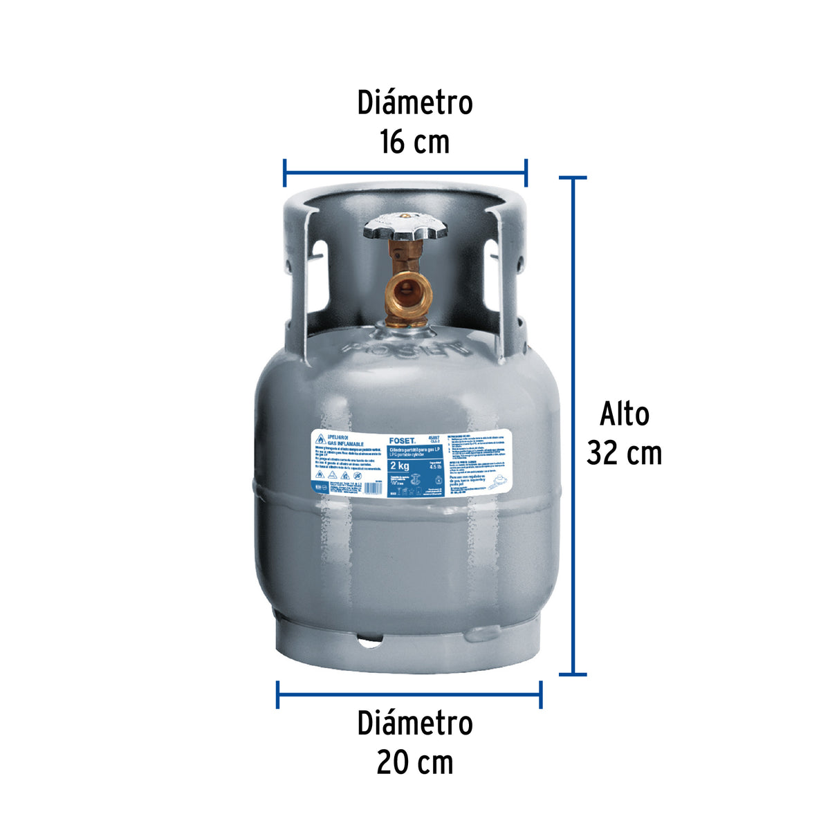 CILINDRO PORTÁTIL PARA GAS LP, 2KG (4.5LB) FOSET 45887 *